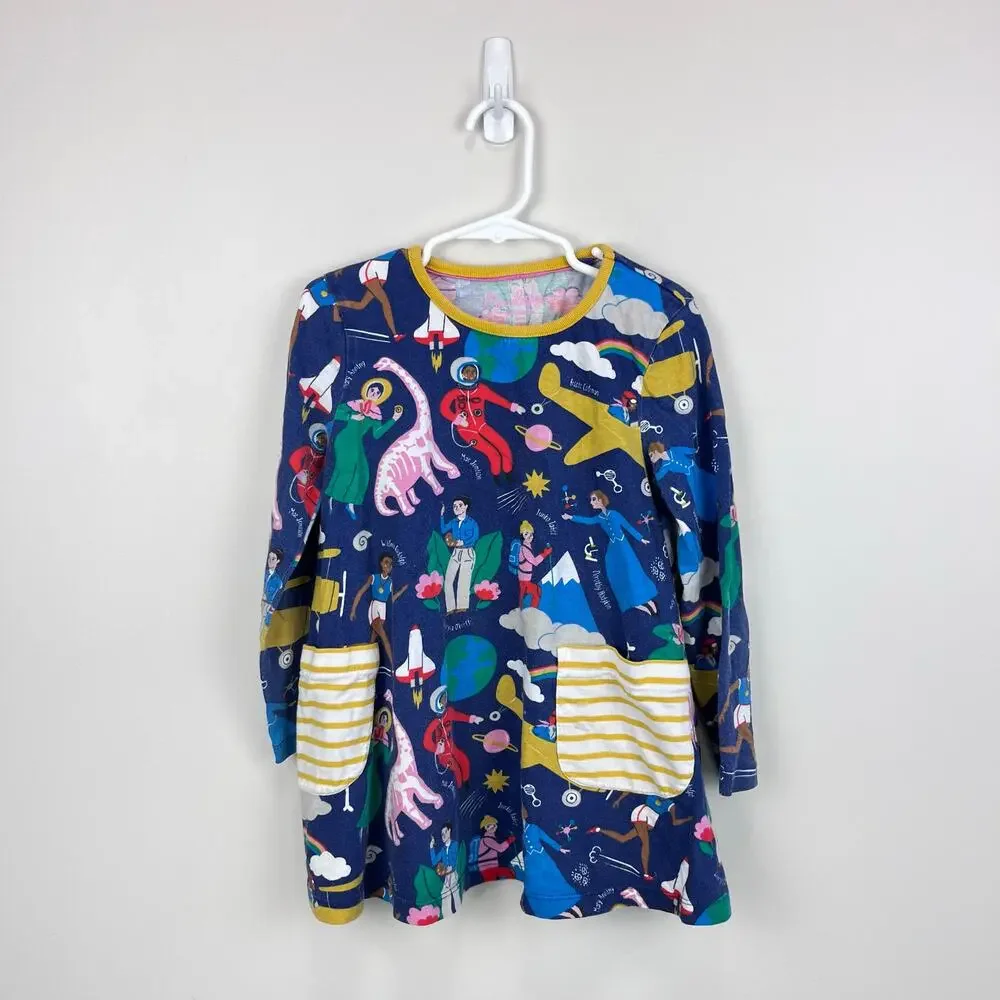 Mini Boden Educational Jersey Pocket Tunic Starboard Blue When I Grow Up 6-7